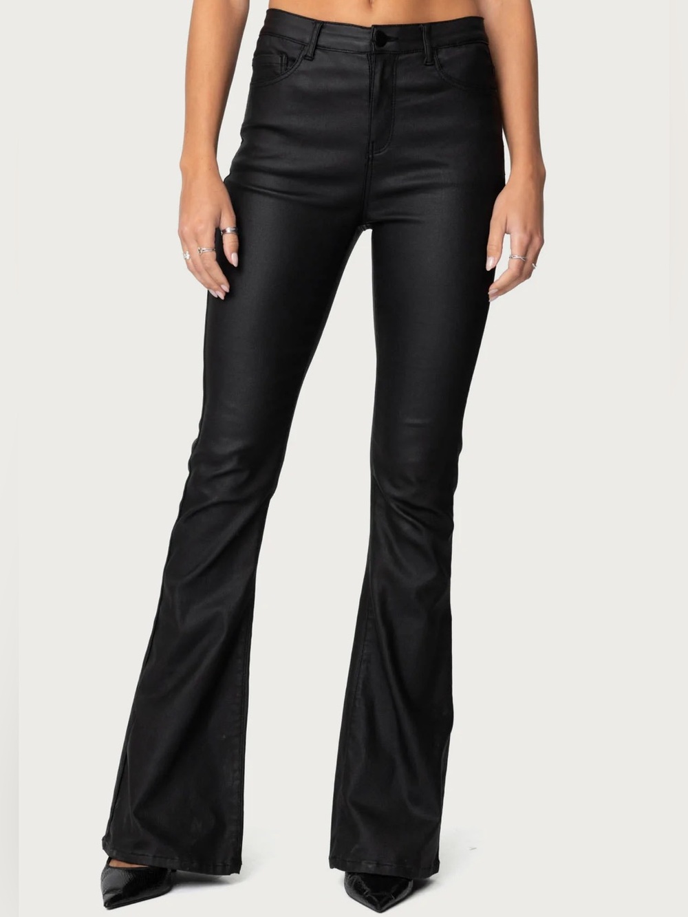 Edikted Luna Black Faux Leather Flare Pants Size XS